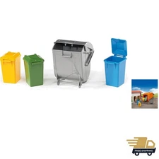 Realistic 4-Piece Kids Garbage Can Set - 3 Mini Bins & Rolling Silver Dumpster
