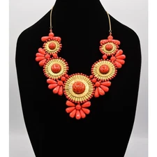 Zad Vintage Bib Collar Statement Necklace Coral Cabochon Terracotta Orange Bin6A