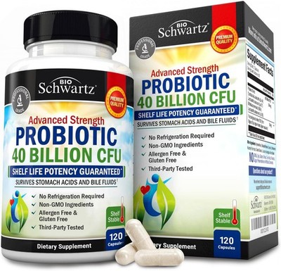 Probiotic Supplement 40 Billion CFU Digestive Health 120 Count BioSchwartz Daily