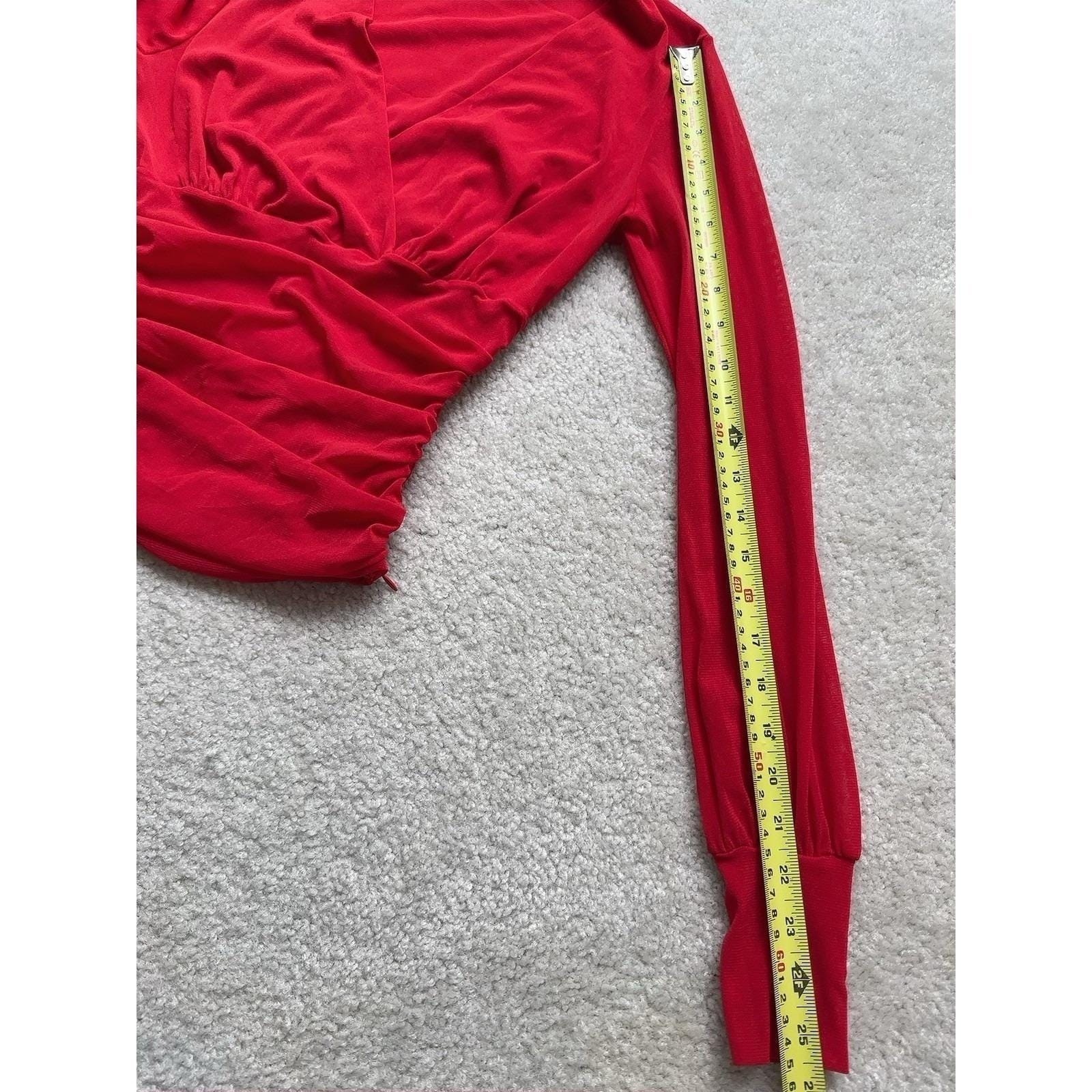 RARE- Vivienne Tam Vintage 90's  Mesh Wrap Blouse Size 2 Red - EUC image 9