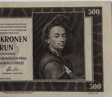 Bohemia & Moravia 500 Korun Large Size Banknote 1942 WWII # Fa 669988