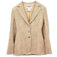 Chanel Single Breasted Tweed Jacket Beige 98P #36 178865