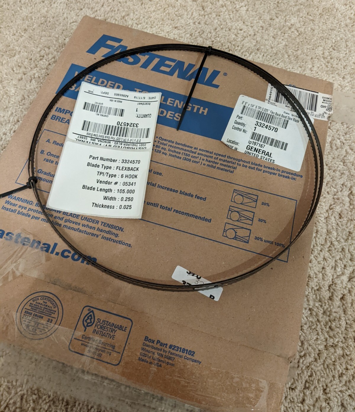 Fastenal (1) One Flex Back Band Saw Blade 105" inch x .25" x 0.25 6