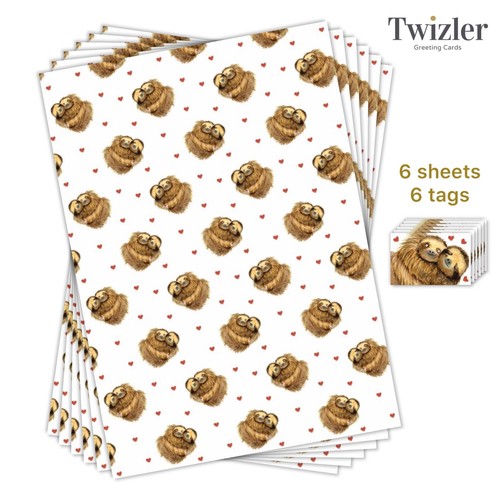 Sloth Wrapping Paper with Hearts - 2, 4 or 6 Sheets & Tags - Card Available - Picture 37 of 57