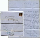 GB QV 1854 to POST OFFICE HORSFORTH ..BILBROUGH Blue UDC. YORK FISHER .. STABLES