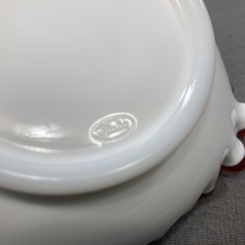 Fenton Art Glass White Ruby Red Crest Heart Shape Bon Bon Nappy Relish Dish 6" - Picture 7 of 7