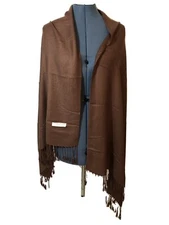 Pashmina Brown Silk Blend Fringed Edged Scarf Wrap 28 x 66