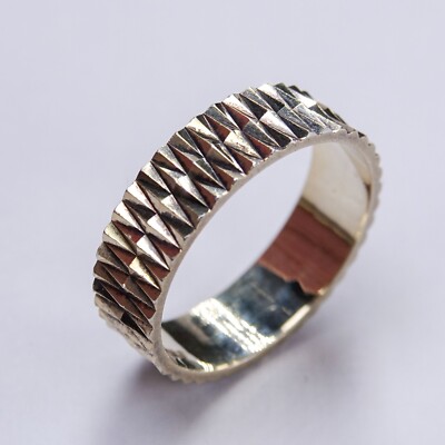 Vintage massiver Silber Gold gewaschen Zick Zack Bandring Retro Unisex Glitzer UK R/US 8,5