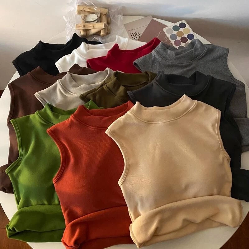 1X Women Fleece Lined Vest with Built in Bra Padded Sleeveless Cropped Tank Top - Image 3 of 4