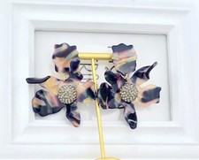 New LeLe Sadoughi Crystal Lily Earrings Clip On Free Shipping