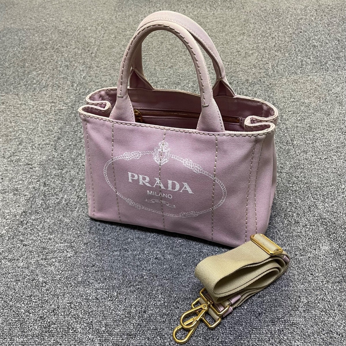 【店舗購入正規品】PRADA CANAPA PEONIA PRADA Canapa Small Logo Tote Peonia 1699519 | FASHIONPHILE