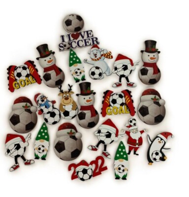 Lot of 21 Balsa Wood Soccer Christmas Ornaments Lightweight 3 Inch Crafting