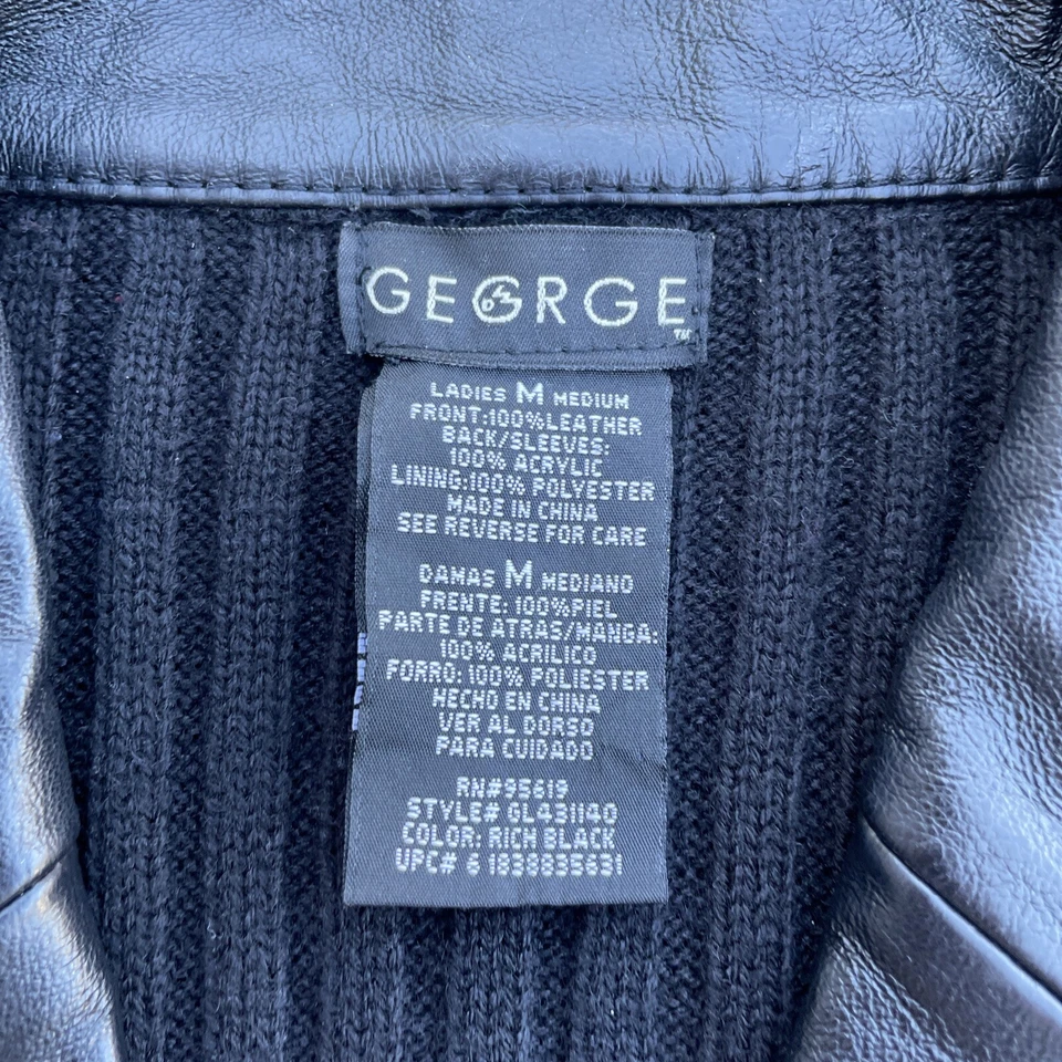 George Blazer Cardigan Size Medium 100% Leather Knit Black Long Sleeve Button - Imagem 2 de 4