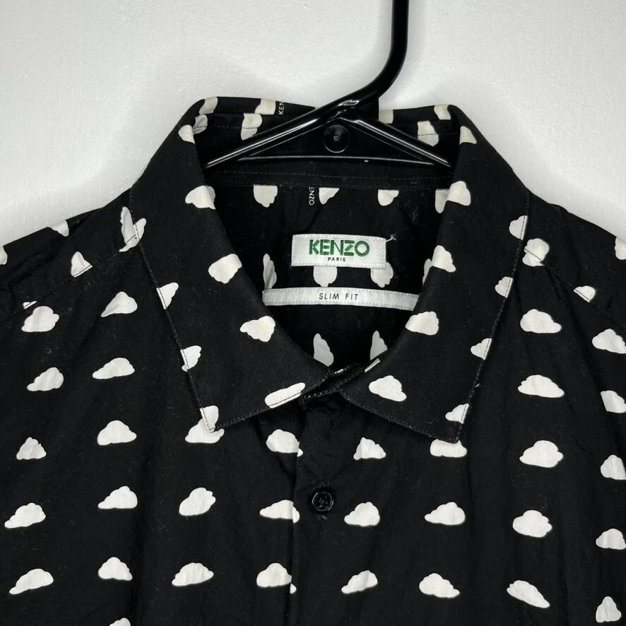 Camicia uomo Kenzo Paris 38 15 nera stampa nuvola manica lunga bottoni slim fit