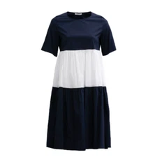 Hubert Gasser Colorblock Dress Womens 42 Medium Navy Blue White Stripe Shift