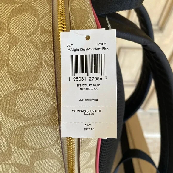 Coach Signature Court CANVAS Backpack Light Khaki/Confetti  display picture 1