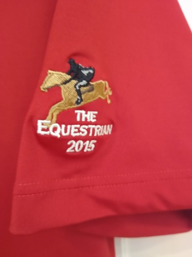Footjoy FJ Men's Polo Shirt Size Medium Red The Equestrian 2015 Logo - Picture 3 of 5