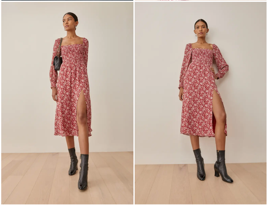 REFORMATION CELLO FLOWER GIRL LONG SLEEVE SMOCKED RED MIDI DRESS XS | eBay