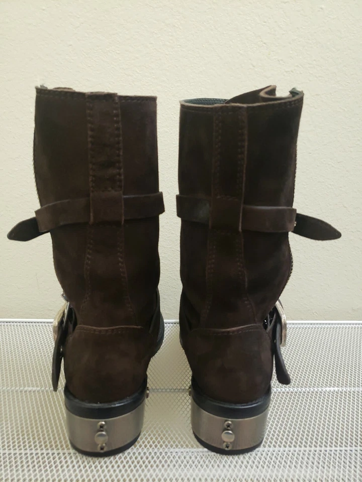 BOTAS DE MOTOCICLISTA BALDAN para mujer marrón gamuza cristal tachonado talla 36 EE. UU. 6 Foto 4 de 4