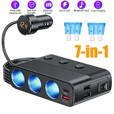 7 in 1 3-Way Car Cigarette Lighter Socket Splitter Power Adapter Quick Charge US