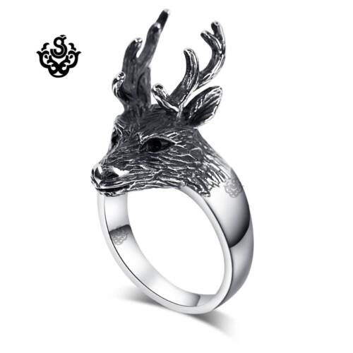 Silver reindeer ring solid stainless steel band - Photo 1 sur 1