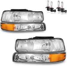 99-02 Silverado 1500 Headlights w Bumper Lights Black