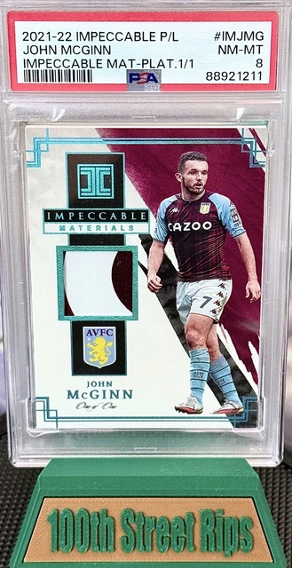 2021-22 Panini Impeccable John McGinn Impeccable Materials Platinum 1/1 PSA 8