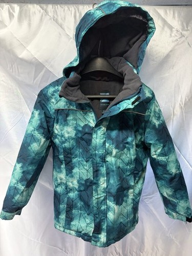 Iceburg Youth Ski Snowboard Jacket M (7/8) Teal Blue Green Pattern Hooded O3