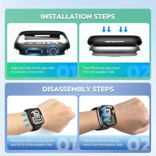5x Boîtier avec Verre Trempé pour Apple Watch Series 1 2 3 4 5 6 7 8 9, SE, Ultra - Photo 5 sur 18