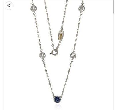 Suzy Levian Sterling Silver Sapphire & Diamond Accent 5 Stone Station Necklace