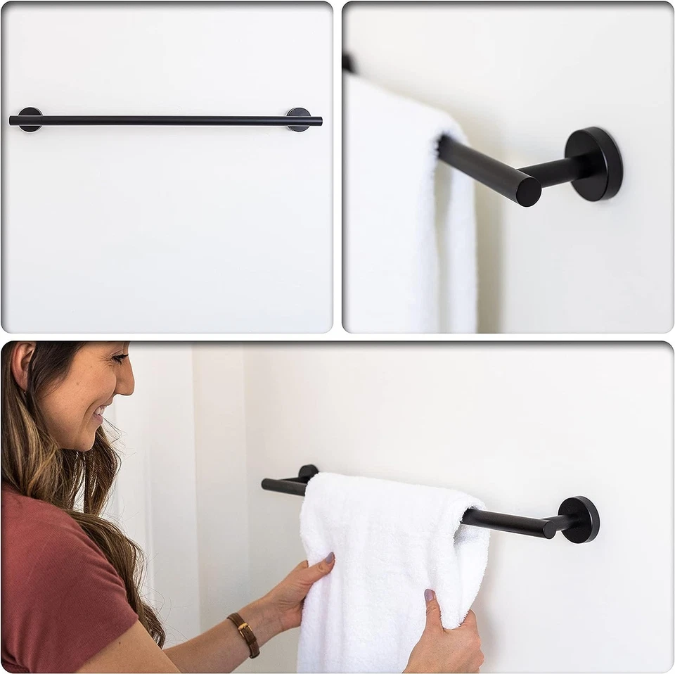 7pcs Bathroom Hardware Accessories Set Towel Bar Set Black 304 Stainless Steel - Image 4 of 4
