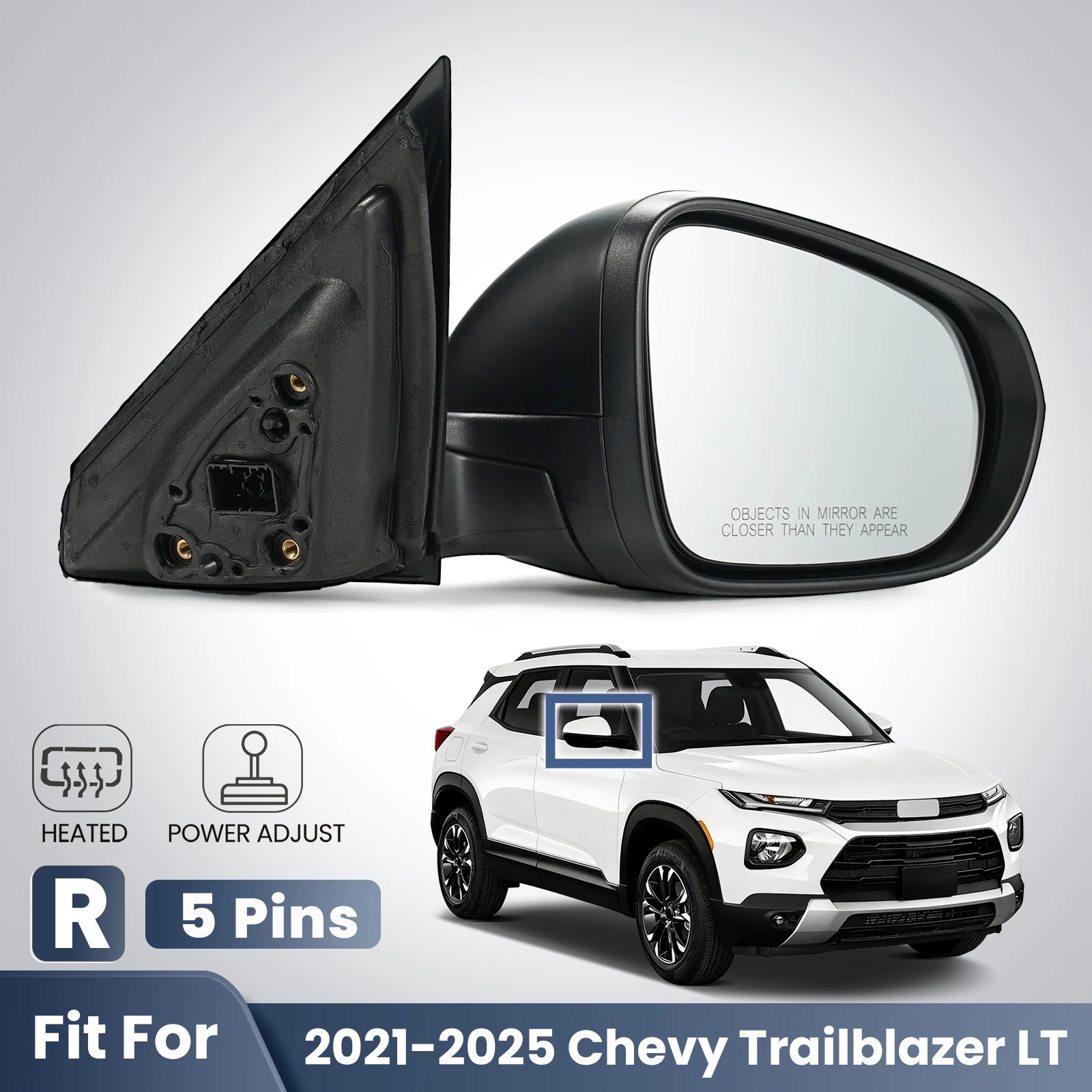 Side Mirror For 2021-2025 Chevy Trailblazer LT Heated W/o Blind Spot 5Pins Right