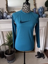 Nike Women's Swim Long Sleeve Rash Guard Size Small Hydroguard Teal