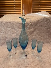 Creation Vimax Tuscany Empoli Decanter Set, Aqua Blue with 4 glasses, & stopper