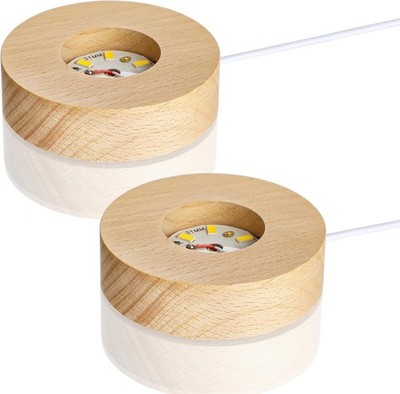 2PCS LED Wood Display Stand for 3D Crystal Glass Resin Art Round Pedestal