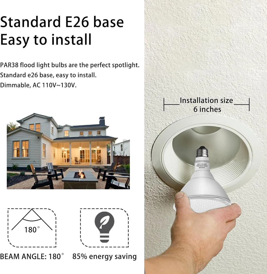 Par38 Led Flood Lights Outdoor Light Bulb 2 Pack,Dimmable 5000K Daylight 1800LM - Image 3 of 4