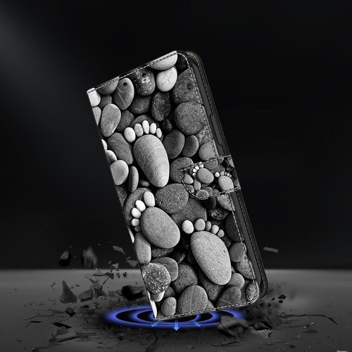 For Various Phone Card Wallet Case Bag Flip Stand Cover Magnetic Stone Footprint - Picture 2 of 11