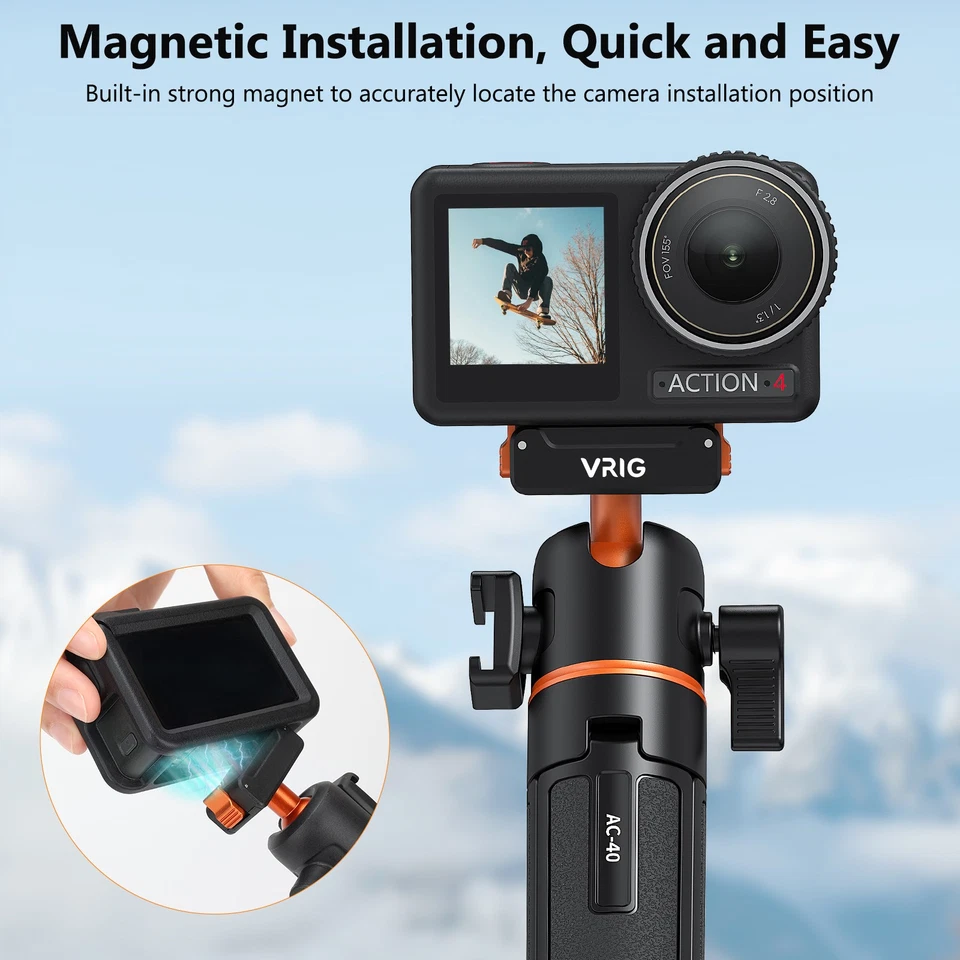 VRIG AC-40 Portable Selfie Stick Handheld Tripod Stand For Osmo Action 5/4/3 Kit - Image 3 of 4