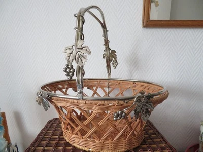 CORBEILLE  A FRUITS METAL Argenté  ET OSIER ROTIN 38 x 27 x 17 cm X 38 CM - Photo 1/4