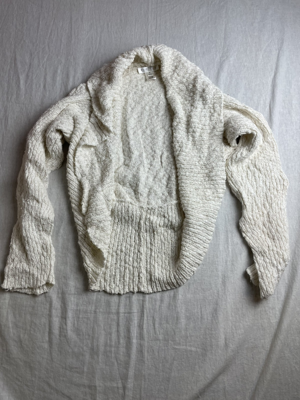 White House Black Market Shrug Cardigan Beige Womens XL Open Front Knit Sweater