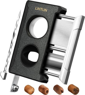 Cigar Cutter Guillotine 4 in 1 One Touch Straight Cut V with Black 