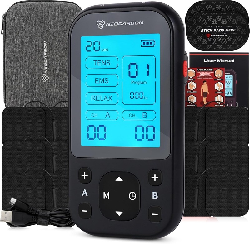 Portable 4.5 x 2.5 inches TENS Neocarbon, 50 hours battery, USB C charger