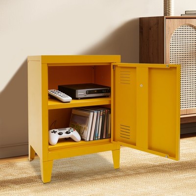 Modern Rectangular Bedside Cabinet Metal Storage Cabinet with 1 Door Yellow NEW