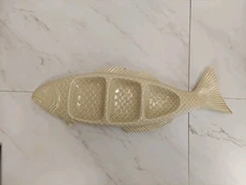 Vintage Fitz & Floyd 22” Ceramic Fish Platter Dip Tray, 3 Compartment 1976 Japan
