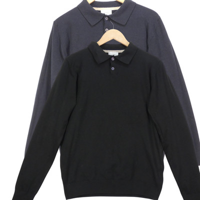 SEINSE KNIT POLO JUMPER SOFT TOUCH LONG SLEEVE BLACK NAVY LOT 2 SIZE L