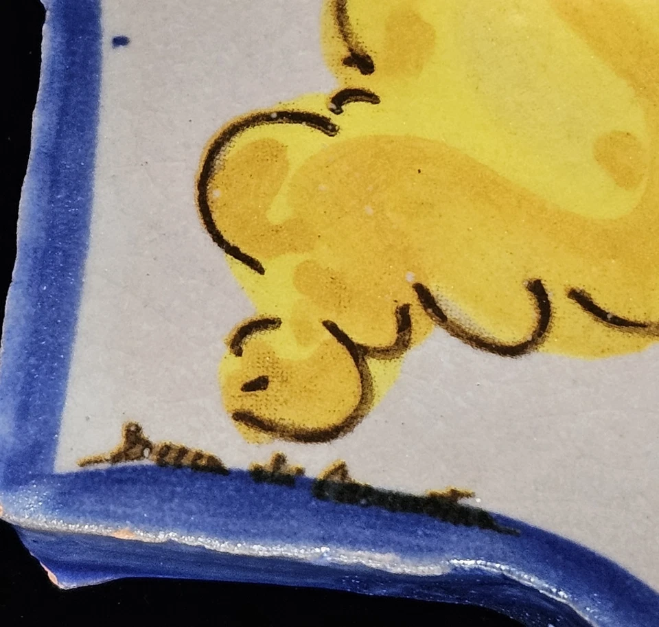 Винтажная расписанная вручную настенная глиняная скульптура небесное солнце лицо Италия 8x8 - Изображение 4 из 4