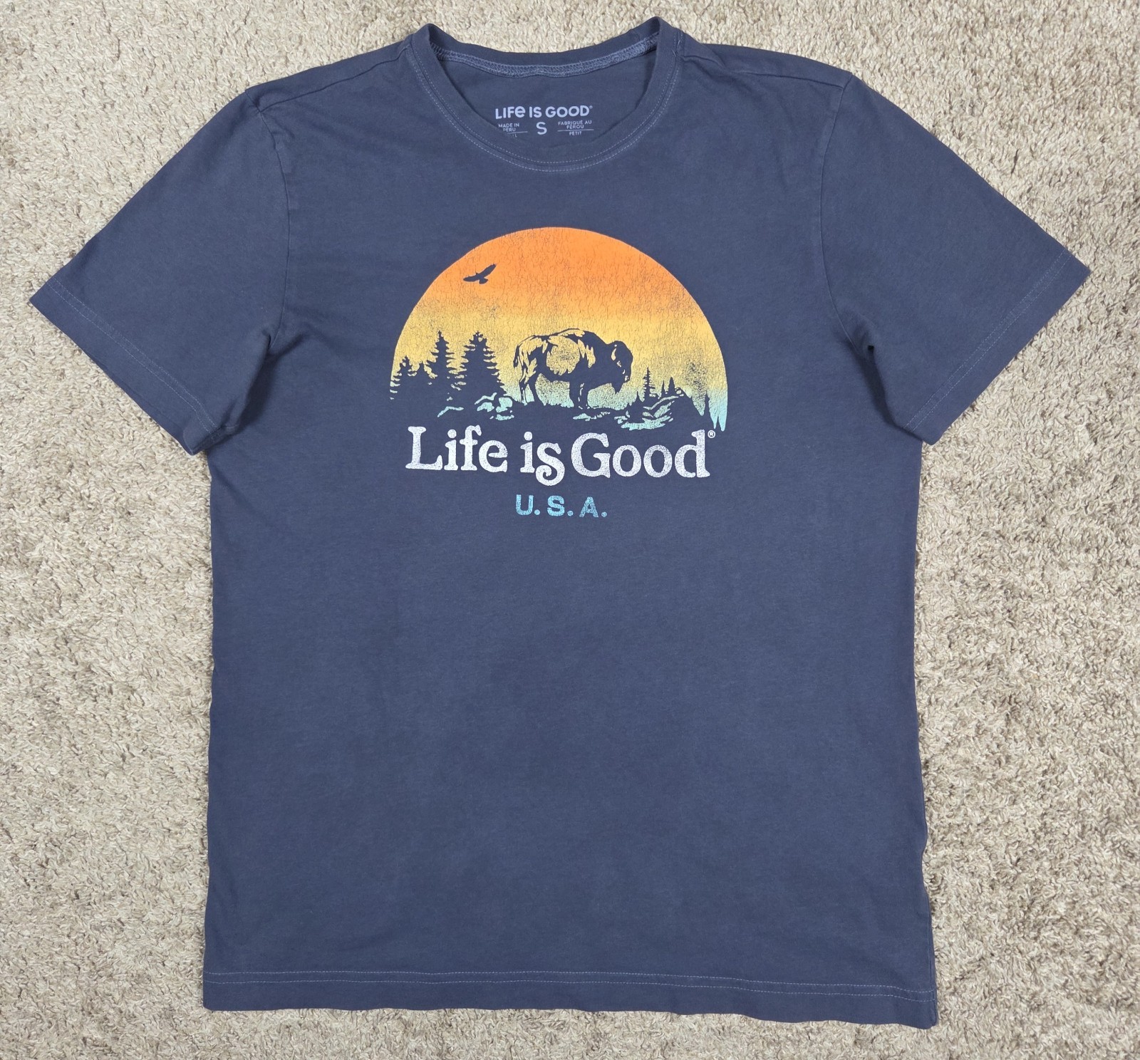 Life is Good Tshirt Buffalo Bison Wildlife Eagle Nature USA Mens Small