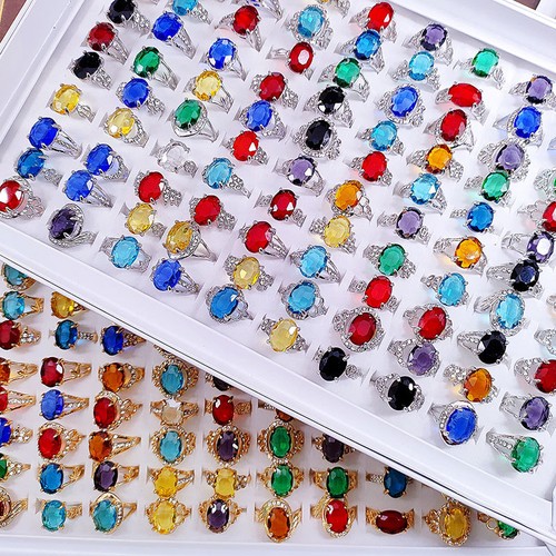 20-100 Stck. Gemischte Buntglas Ring Unisex Große Größe Index Ring Set Zubehör - Bild 1 von 19