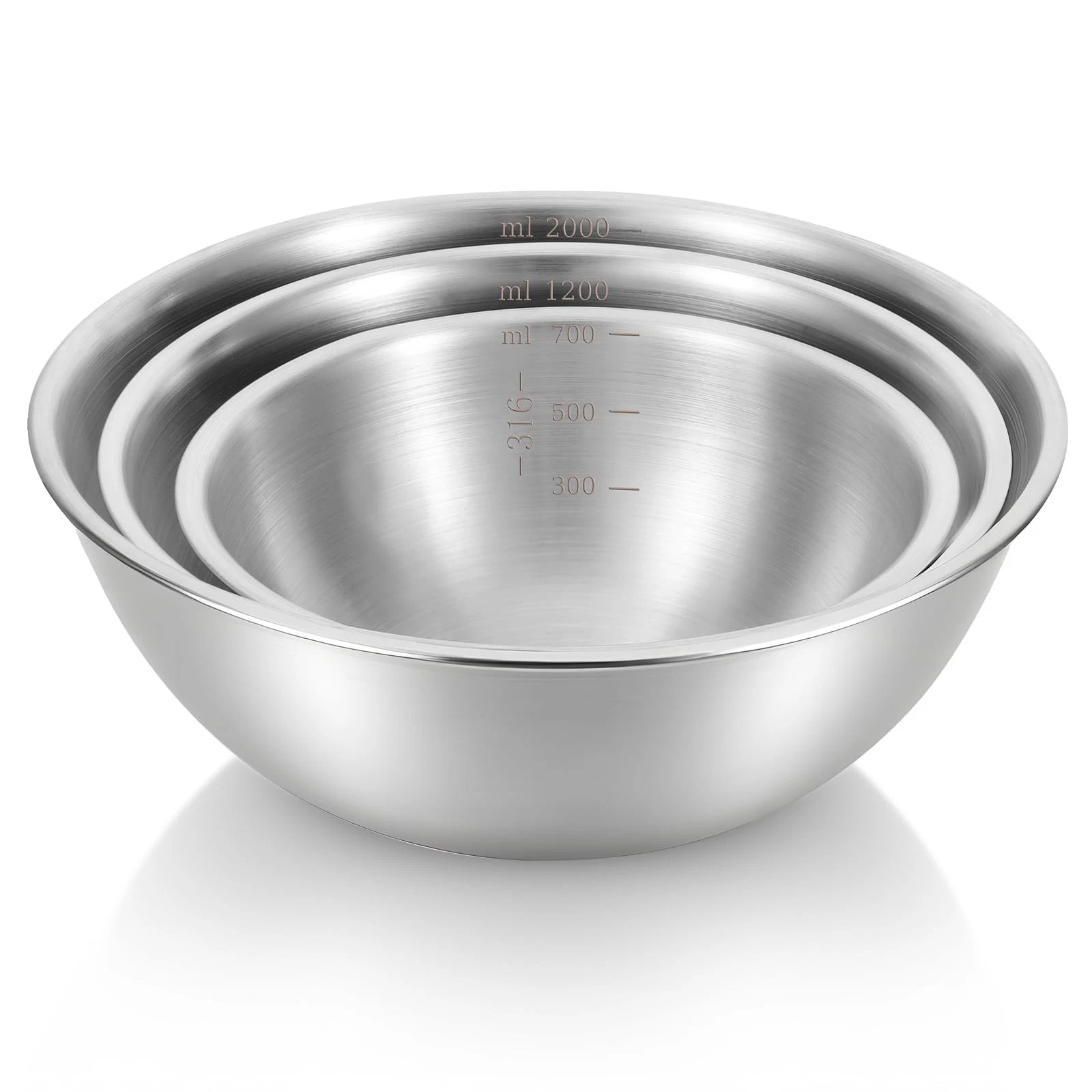 3 Packs Stainless Steel Mixing Bowls with Measurement Marks, Thicker Stainles...