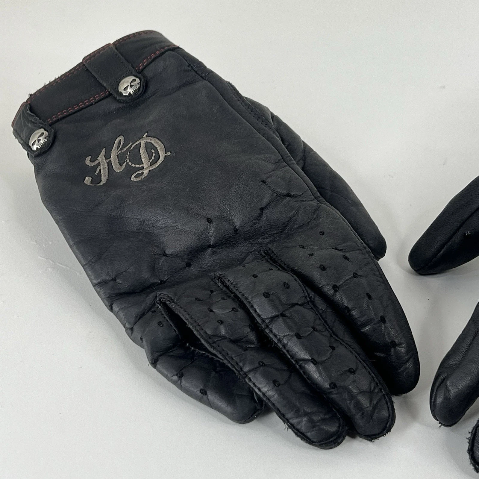 Harley-Davidson Willie G Skull Rivet Leather Biker Gloves Women’s L